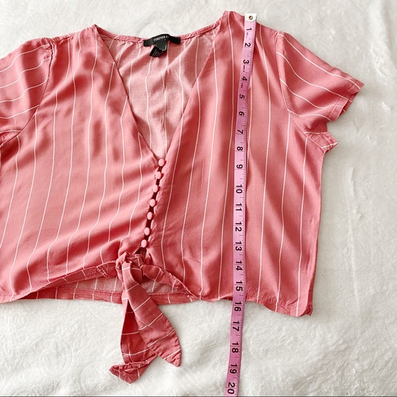 Pink & White Stripe Button Down Tied Waist Crop Top - Picture 6 of 8